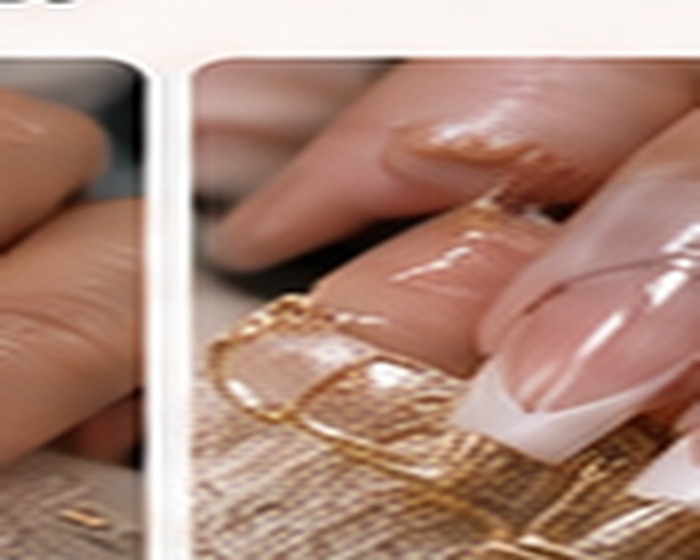 Diseño nude de uñas con detalles dorados
